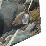 Close-up of a stunning acrylic wall art piece showcasing a vibrant landscape design featuring intricate rock formations, ideal for modern home decor.