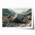 Vibrant rolled print showcasing a serene landscape with colorful rocks and natural textures, ideal for modern wall art decor, elegantly packaged for safe delivery.