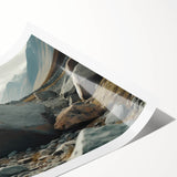 Rolled canvas print showcasing a stunning landscape design with rocky formations and vibrant colors, elegantly packaged in a protective cardboard tube for safe delivery. Ideal for home decor enthusiasts seeking unique wall art.