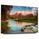 Side view of a modern wall art piece showcasing a stunning landscape design with rocks, printed on acrylic glass, perfect for contemporary home decor.