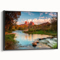 Framed canvas wall art showcasing a serene landscape with textured rocks and earthy tones, presented in a sleek black frame, ideal for modern decor.