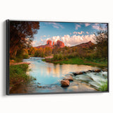 Framed canvas wall art showcasing a serene landscape with textured rocks and earthy tones, presented in a sleek black frame, ideal for modern decor.