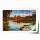 Abstract landscape wall art print showcasing a vibrant mix of blues, greens, and earthy tones, rolled for easy shipping and display in a modern decor setting.