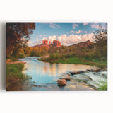 Stretched canvas wall art depicting a serene landscape with layered rocks and vibrant colors, perfect for enhancing modern home decor and creating a calming atmosphere.