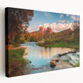 Stretched canvas wall art showcasing a stunning landscape of rocky mountains under a vibrant sunset, perfect for enhancing modern home decor. Rich colors and detailed textures make it an eye-catching focal point for any room.