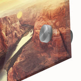 Close-up of a vibrant acrylic glass wall art piece showcasing a rocky landscape design, featuring intricate textures and earthy tones, ideal for modern decor.