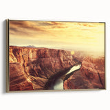 Framed canvas wall art showcasing a stunning landscape with rocky formations, featuring a gold frame that enhances the artwork's elegance, perfect for modern home decor.