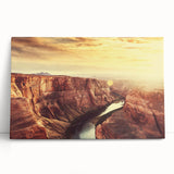 Stretched canvas wall art featuring a stunning landscape of rocky mountains under a vibrant sunset, perfect for enhancing home decor with natural beauty.