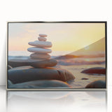 Framed acrylic wall art featuring a stunning landscape design with rocky cliffs and vibrant colors, ideal for enhancing modern home decor. Perfect for art enthusiasts seeking a bold statement piece.