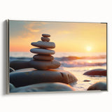 Framed canvas wall art showcasing a stunning landscape of rugged rocks, presented in a sleek silver frame, perfect for modern home decor.
