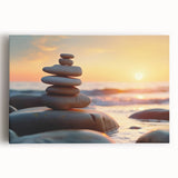 Stretched canvas wall art showcasing a vibrant landscape design with textured rocks, ideal for home decor, displayed against a minimalistic background.
