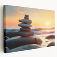 Stretched canvas wall art featuring a serene landscape of rocks and greenery, showcasing natural textures and earthy colors, ideal for home decor.