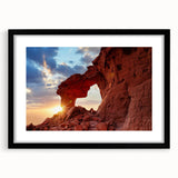 Framed landscape wall art showcasing a serene rocky terrain scene with vibrant colors, featuring a sleek black frame and white mat, perfect for home decor.