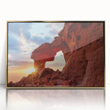 Framed acrylic wall art featuring a stunning landscape design with rocks and gold accents, ideal for home decor and enhancing interior aesthetics.
