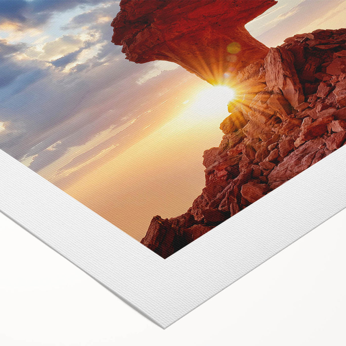 Rolled canvas wall art showcasing a vibrant landscape design featuring rocky formations and dramatic skies, ideal for home decor and artistic expression.