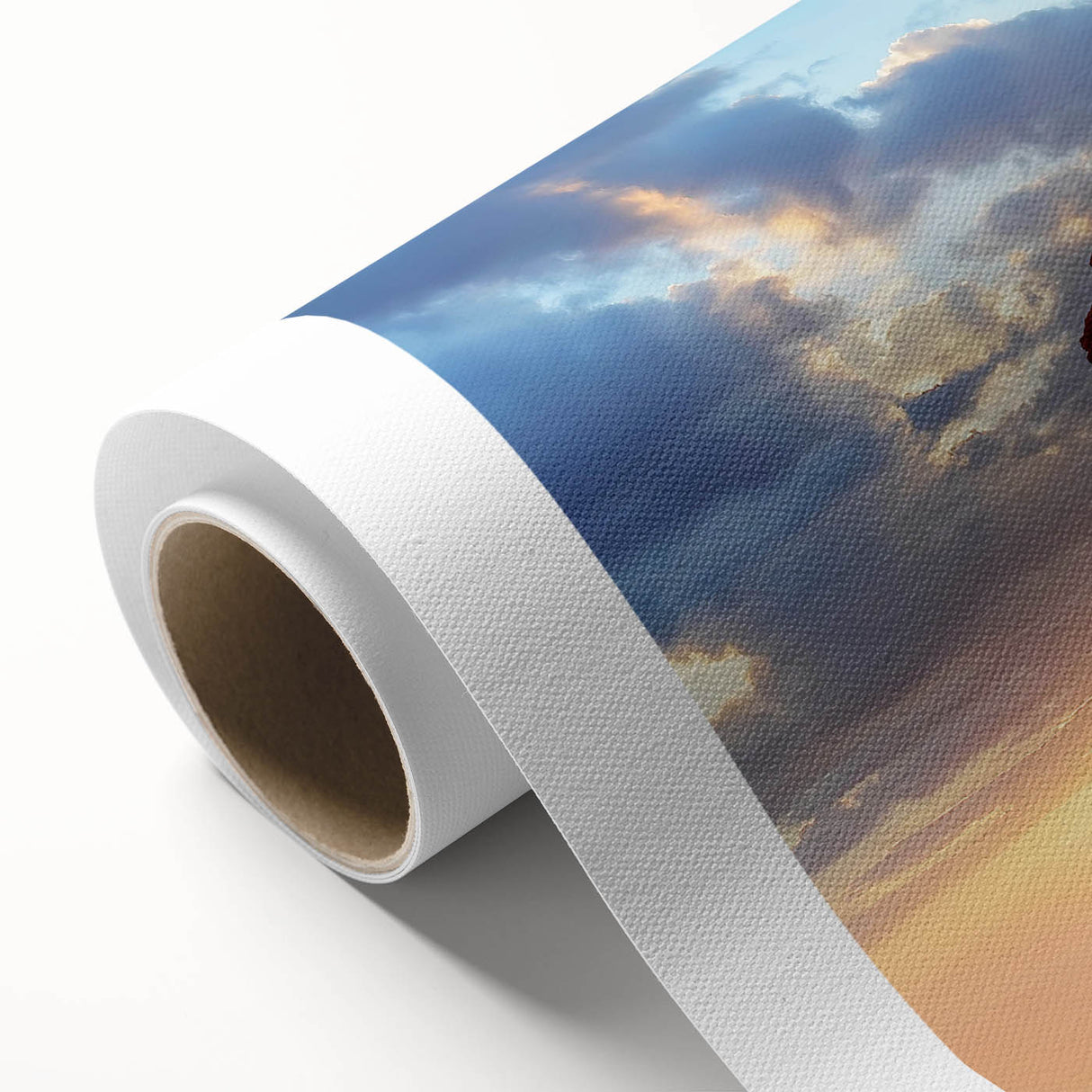 Rolled canvas artwork depicting a serene landscape with vibrant rocks and earthy tones, designed for wall decoration, showcasing natural beauty and artistic flair.