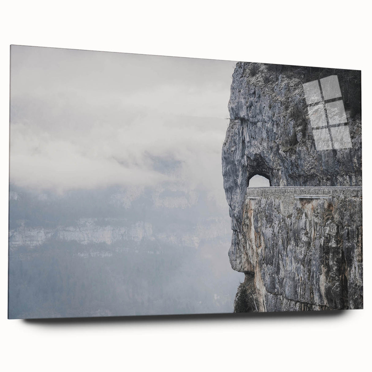 Acrylic wall art collection showcasing a vibrant landscape design with striking rock formations, presented in a sleek side view without pins, perfect for modern decor.