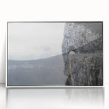 Framed wall art collection featuring a serene landscape of rocks, displayed in a sleek white frame, perfect for modern home decor, enhancing any living space with nature's beauty.