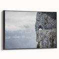 Framed canvas wall art showcasing a modern landscape design featuring rocky formations, presented in a sleek black frame, perfect for contemporary home decor.