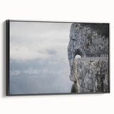 Framed canvas wall art showcasing a modern landscape design featuring rocky formations, presented in a sleek black frame, perfect for contemporary home decor.