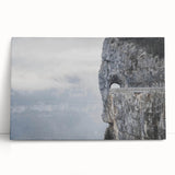 Stretched canvas wall art featuring a serene landscape design with rocky formations and soft pastel colors, ideal for modern home decor and artistic ambiance.