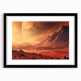 Framed black wall art featuring a striking landscape design with rocky formations, ideal for modern decor. The piece is elegantly matted, enhancing its aesthetic appeal.
