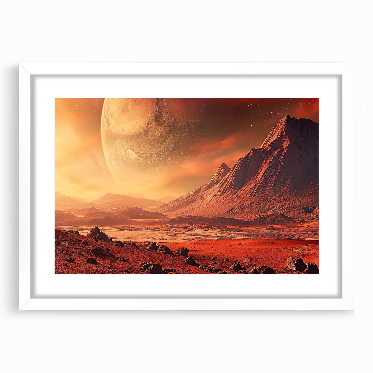 Framed wall art collection showcasing a stunning landscape with rocks, featuring a white mat and sleek frame, ideal for modern home decor. Perfect for adding elegance to living spaces.