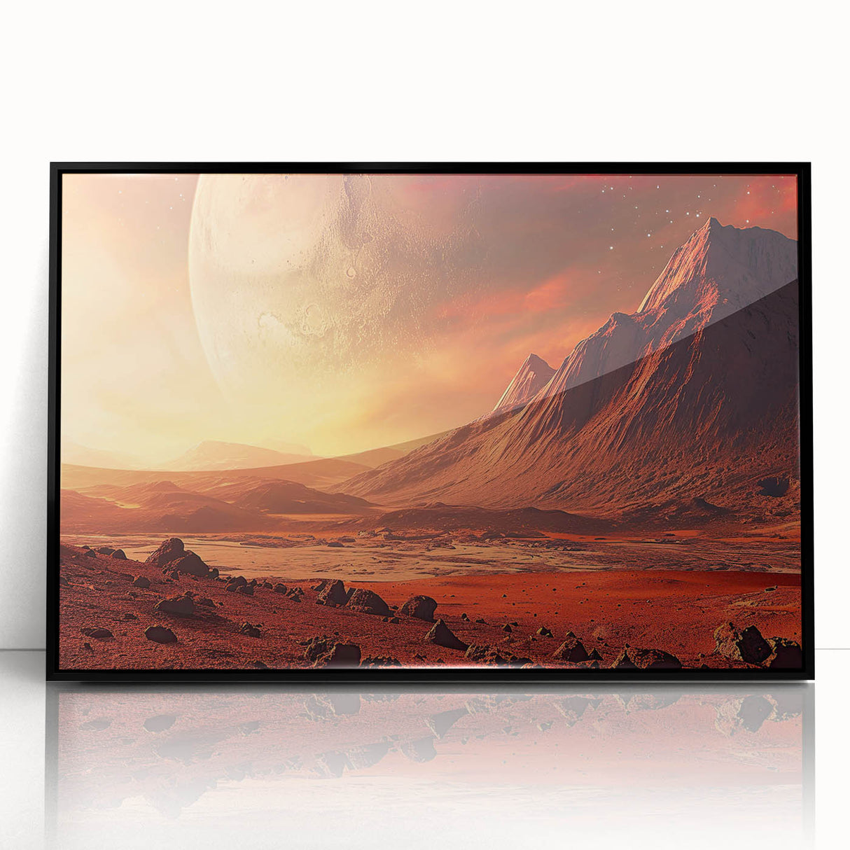 Framed acrylic wall art of a rocky landscape design, showcasing detailed textures with a black frame, perfect for modern home decor and artistic appeal.