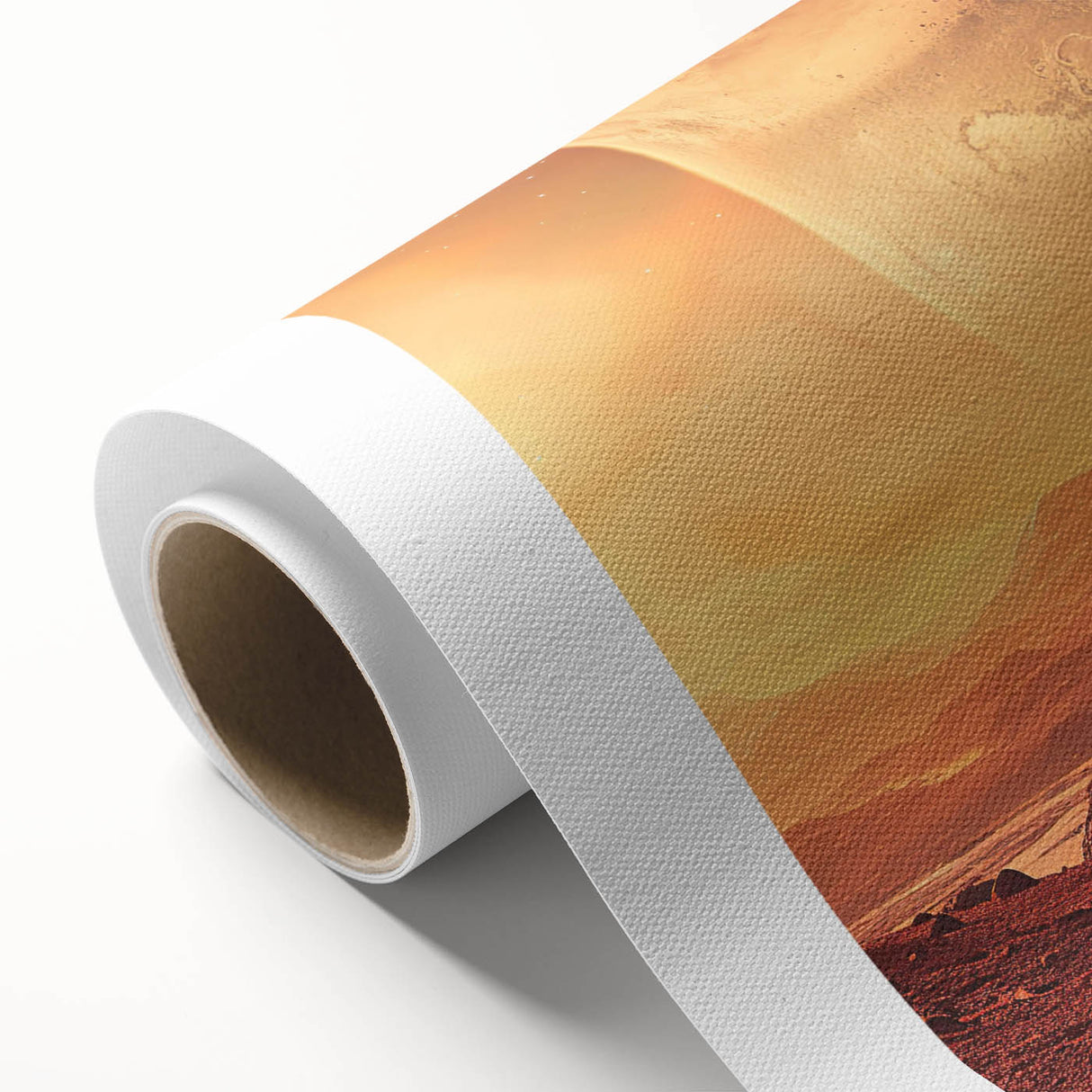 Stunning rolled canvas artwork showcasing a serene landscape with rocky formations and vibrant colors, perfect for home decor and enhancing any interior space.
