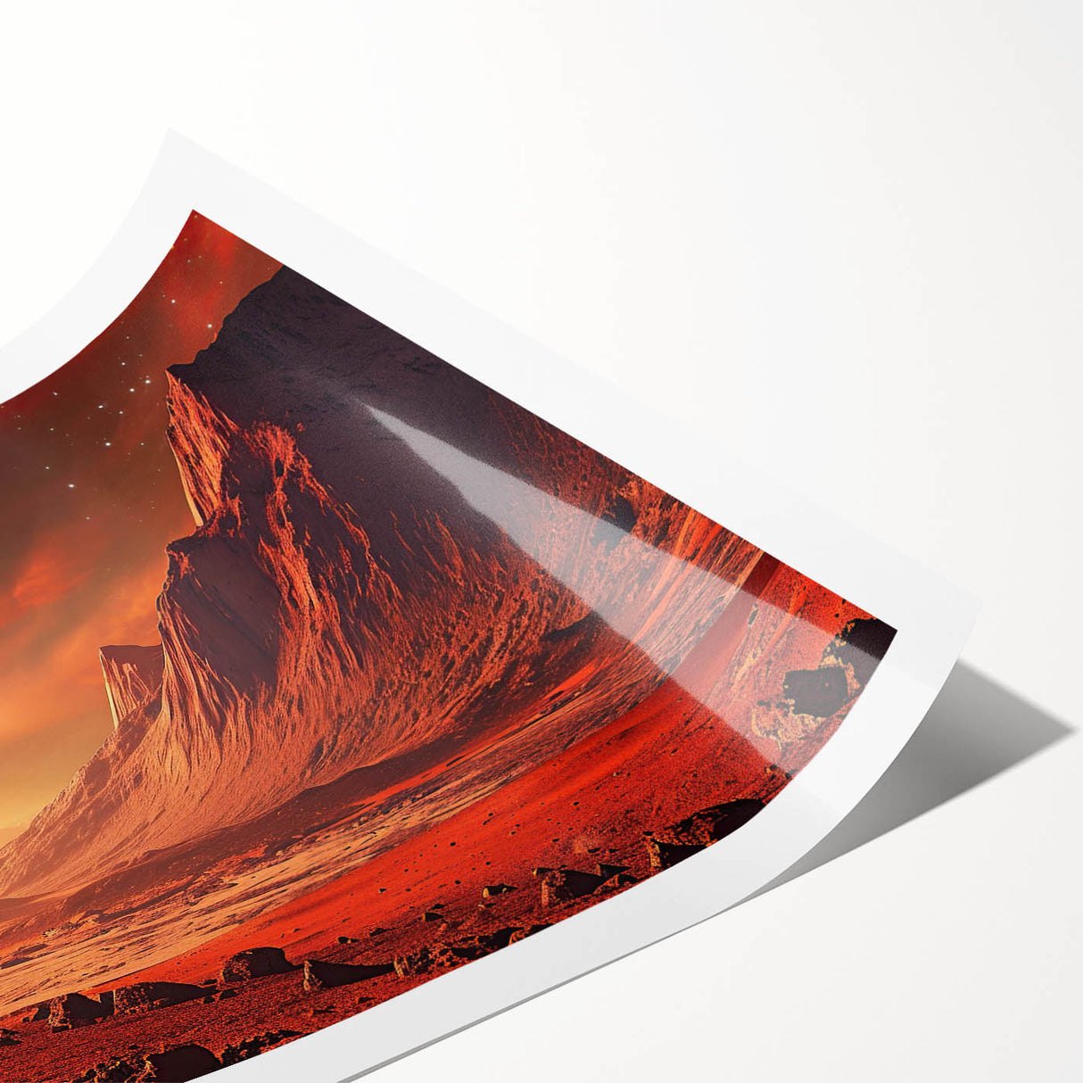 Rolled print showcasing a stunning landscape of rocky formations in earthy tones, perfect for home decor. Ideal for nature lovers seeking artistic wall art.