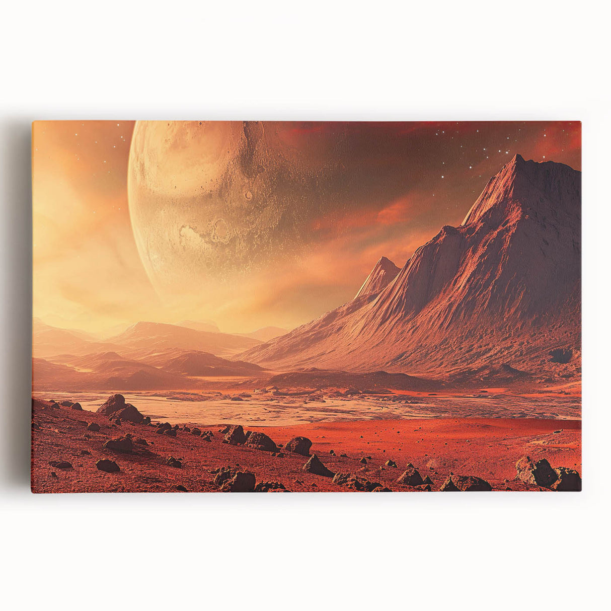 Stretched canvas featuring a vibrant landscape design with rocks and natural elements, ideal for home decor, enhancing living spaces with artistic flair.