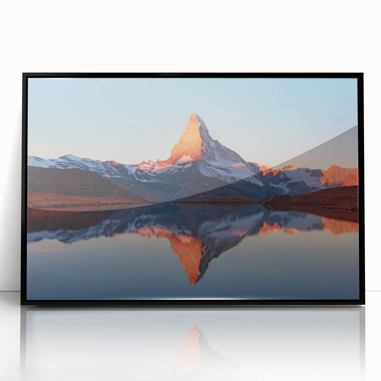 Framed acrylic wall art featuring a stunning landscape with rocks, presented in a sleek black frame. Ideal for enhancing modern home decor with natural beauty.