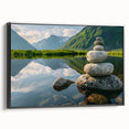 Framed canvas wall art featuring a striking black and white landscape with rocky formations, showcasing a modern design that enhances contemporary decor.