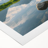 Rolled canvas artwork showcasing a serene landscape with rocky formations, earthy tones, and intricate details, ideal for home decor and artistic enhancement.