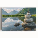 Stretched canvas wall art featuring a serene landscape design with vibrant rocks and natural hues, perfect for enhancing modern home decor.