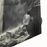 Close-up of a vibrant acrylic glass wall art piece showcasing a stunning landscape of rocks, highlighting intricate textures and colors, perfect for modern decor.