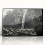 Framed acrylic wall art featuring a stunning landscape design with rocky formations, presented in a sleek black frame, perfect for modern home decor.