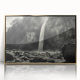 Framed acrylic wall art featuring a stunning landscape design with rocky formations and gold accents, ideal for modern home decor. Perfect for adding elegance to any space.
