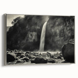 Framed canvas wall art showcasing a striking landscape design with rocky formations and a silver frame, perfect for modern home decor accents.