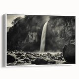 Framed canvas wall art showcasing a serene landscape with unique rock formations and soft colors, designed to enhance modern interior decor.