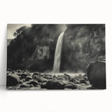 Stretched canvas wall art showcasing a serene landscape with textured rocks and vibrant greenery, perfect for home decor. Ideal for nature enthusiasts.