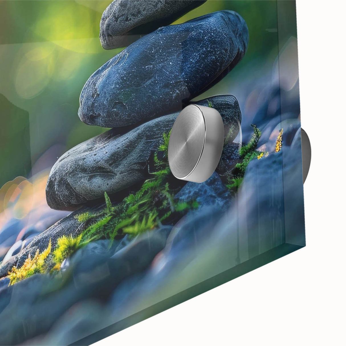 Close-up of a vibrant acrylic wall art piece showcasing a detailed landscape with textured rocks and earthy tones, ideal for modern home decor.