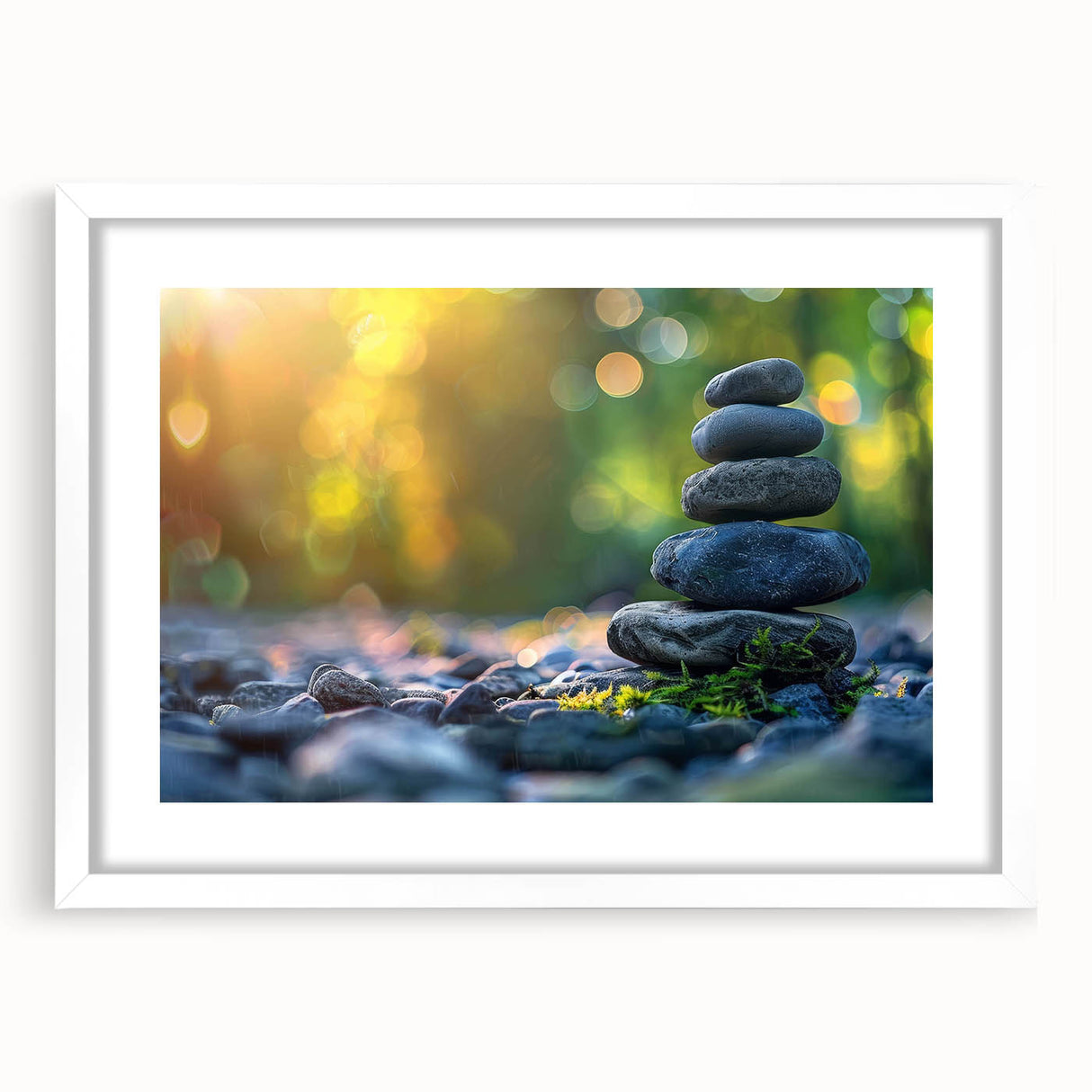 Framed wall art featuring a stunning landscape design with rocky formations, set in a sleek white frame with a mat, perfect for enhancing home decor.