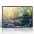 Framed acrylic wall art featuring a stunning landscape design with rocky formations, presented in a sleek black frame, ideal for modern home decor.