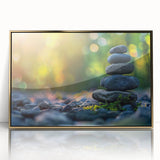 Framed wall art collection showcasing a modern landscape design with rocks, featuring acrylic glass in gold frame, ideal for contemporary home decor.