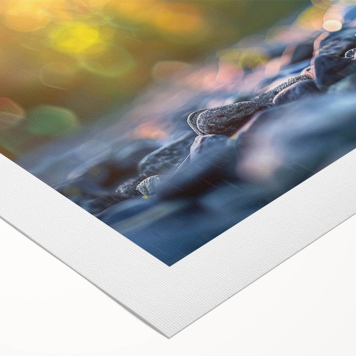 Rolled canvas artwork showcasing a vibrant landscape design featuring rugged rocks and natural elements, perfect for modern home decor, packaged securely in a durable tube.