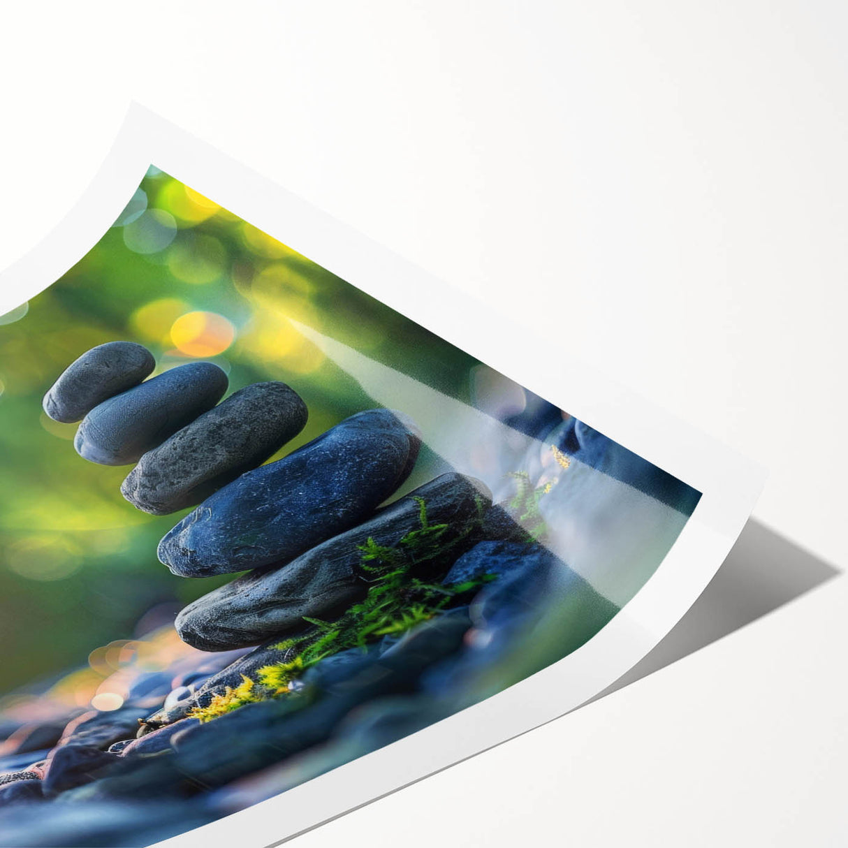 Abstract wall art print featuring a vibrant landscape with bold rock formations in earthy tones, designed to enhance modern decor, rolled for easy display.