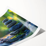 Abstract wall art print featuring a vibrant landscape with bold rock formations in earthy tones, designed to enhance modern decor, rolled for easy display.