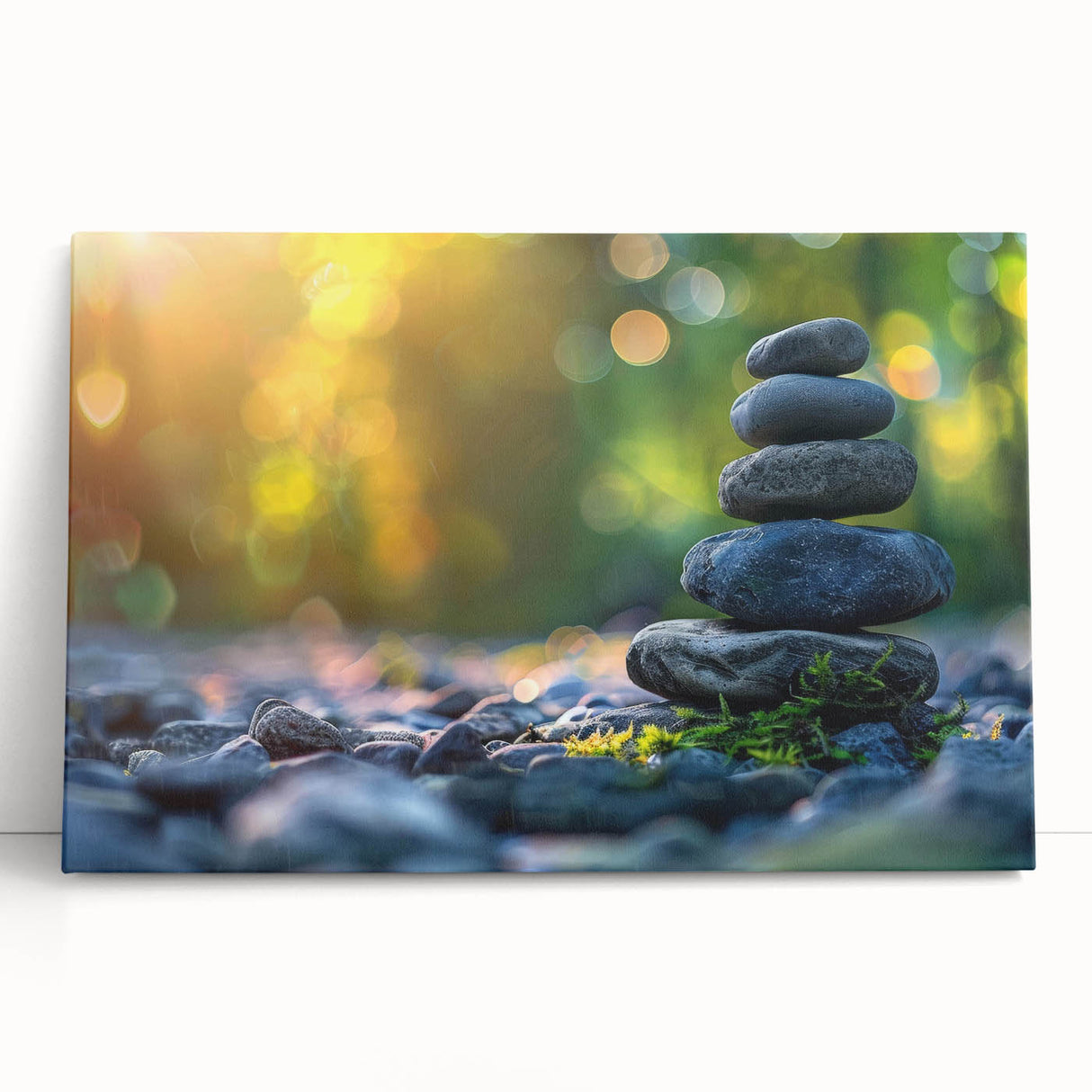 Stretched canvas wall art featuring a vibrant landscape design with rocky cliffs and serene skies, perfect for modern home decor and artistic themes.