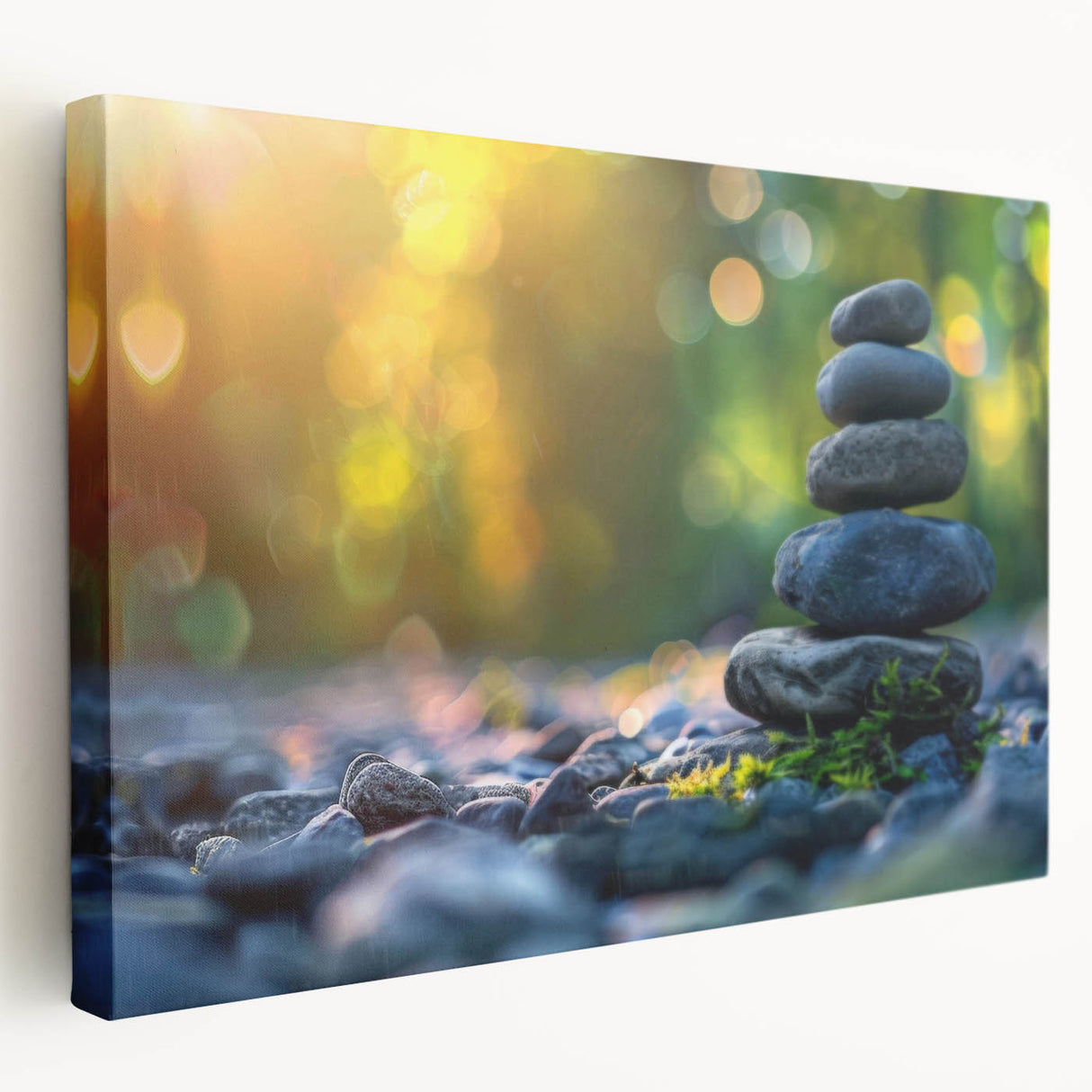 Stretched canvas wall art displaying a serene landscape with unique rock formations, featuring warm earthy tones and textured details for a modern decor accent.